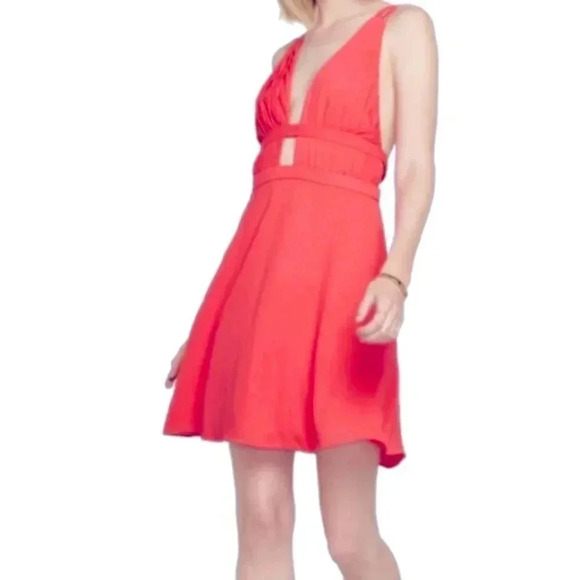 NWT Fame And Partners Watermelon Pink Plunging Cut Out Gladiator Mini Dress 10 - Picture 1 of 11